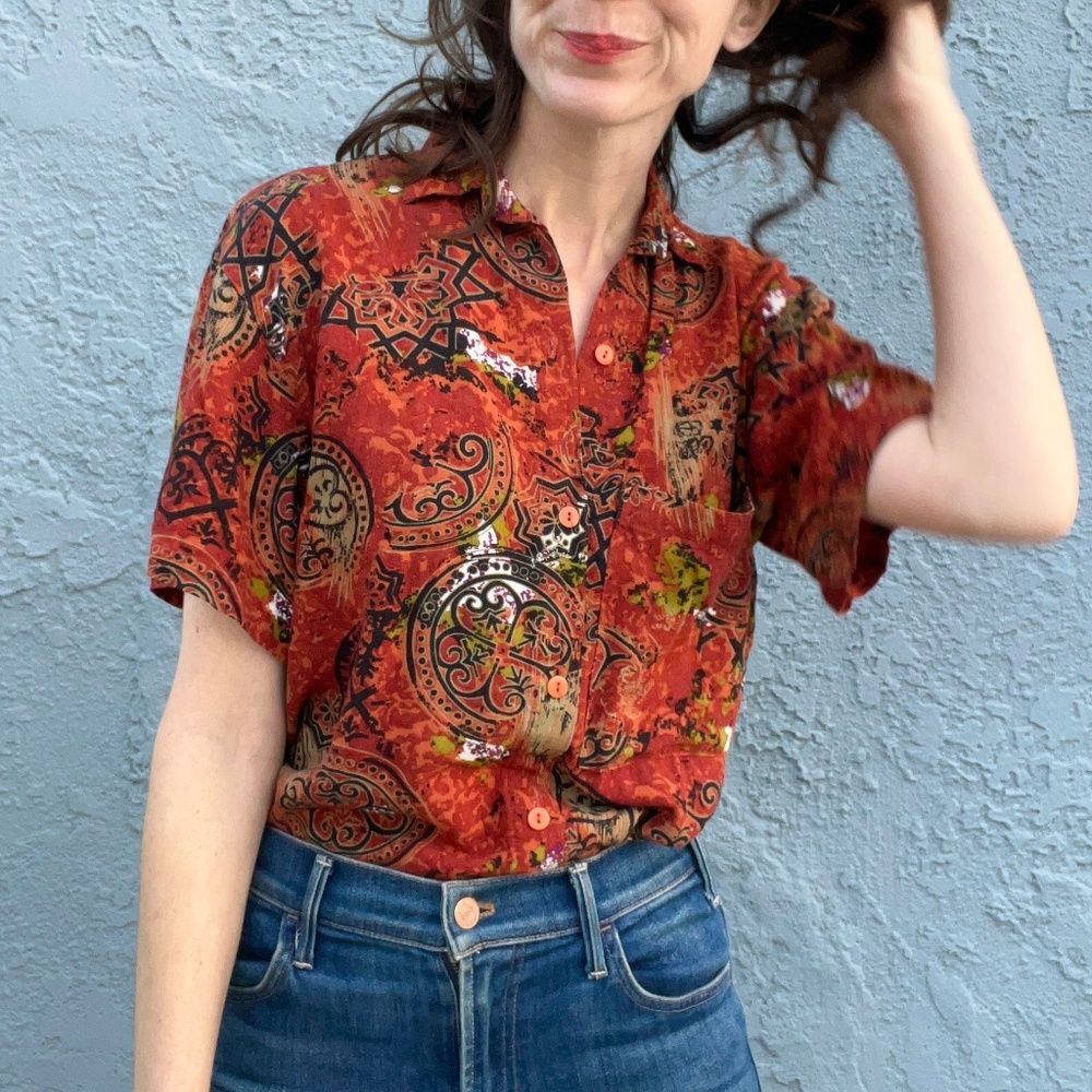 90s Y2k Blouse Paris Blue size small Bohemian